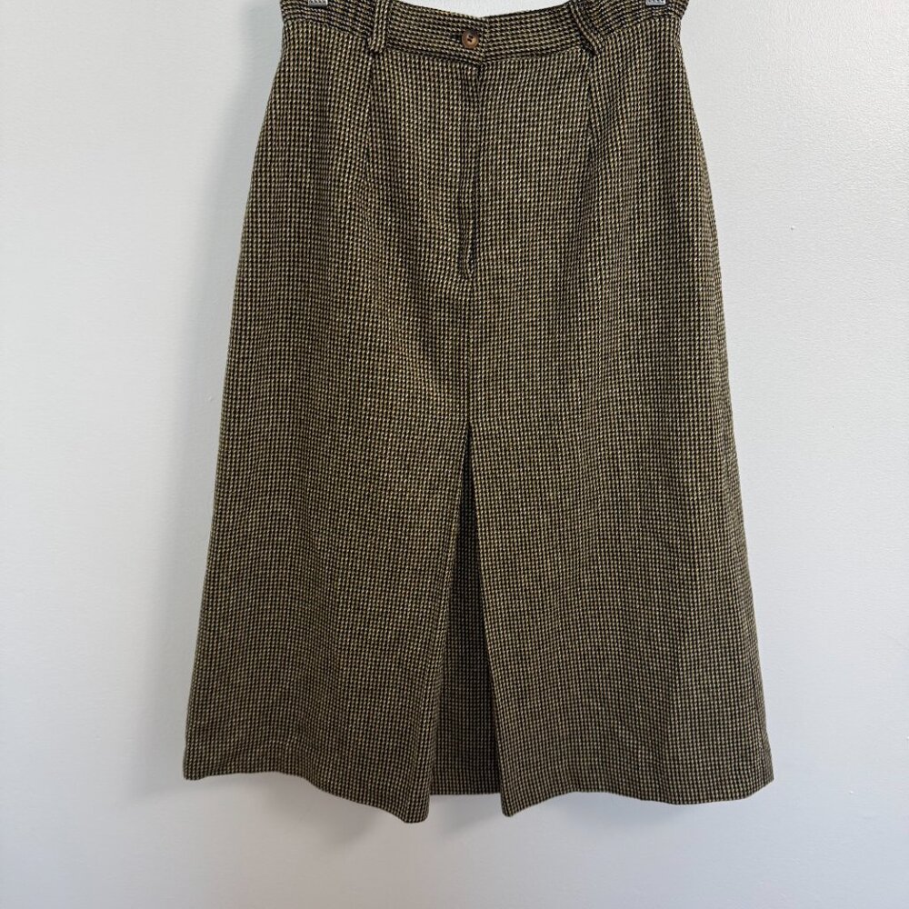 Vintage PROPORTION PETITES Pleated Houndstooth Midi Wool Skirt - Size S - Picture 7 of 11
